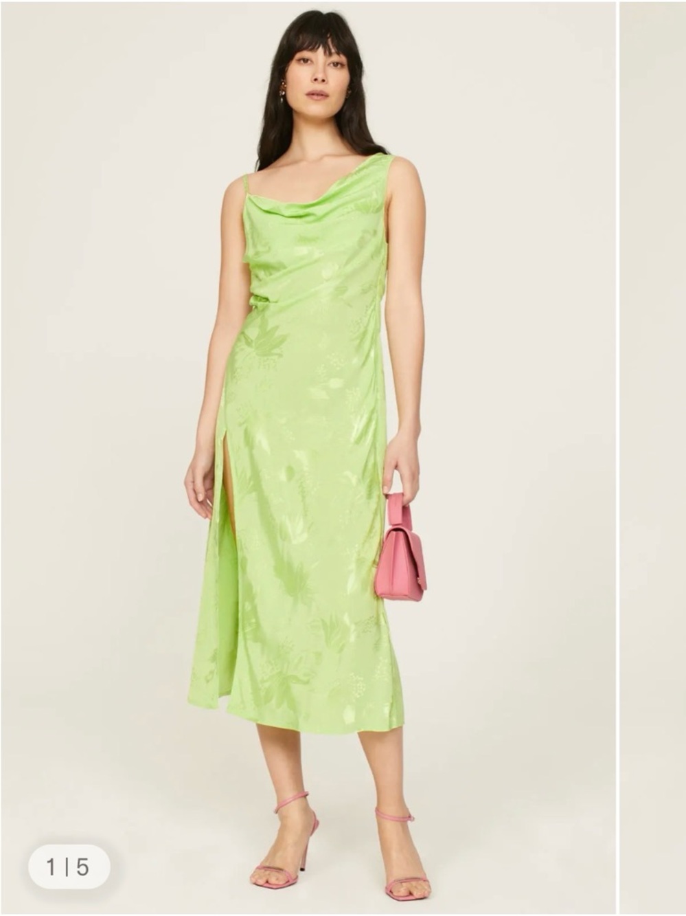 For Love & Lemons Lime Green Satin Cowl Midi Dress